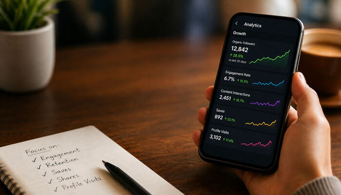 Metrics That Actually Matter for Organic Followers - Startupeditor | Startup Editor How to Get Social Media Followers Organically by tracking engagement, saves, shares, and profile visits