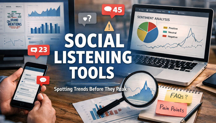 Social Listening Tools - Startup Editor | Startup Editor How to Stay Updated With Social Media Trends? Leverage social listening tools to detect emerging trends and track brand mentions, sentiment analysis, and audience reactions in real-time. These tools help spot rising topics and conversations before they peak, giving you a competitive edge in staying ahead of trends and making informed content decisions.