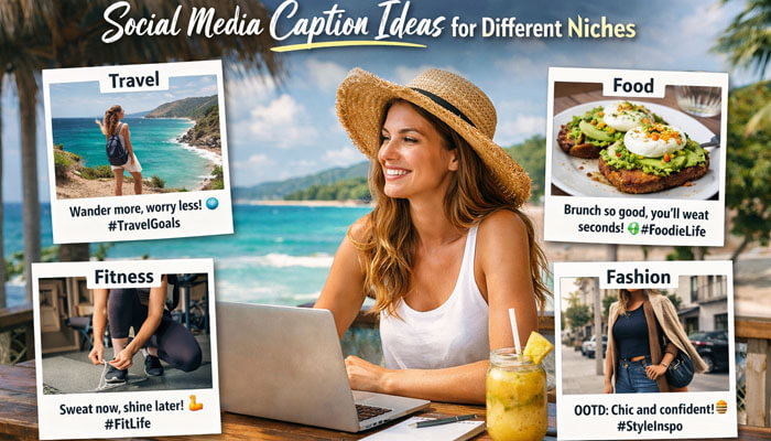 Social Media Caption Ideas for Different Niches - Startupeditor | Startup Editor How to Create Compelling Social Media Captions for different niches including travel, food, fitness, and fashion content