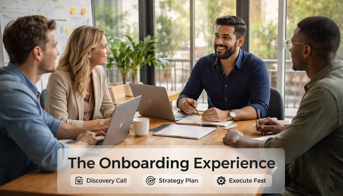The Onboarding Experience - Startup Editor | Startup Editor GrowthScribe Marketing Agency's onboarding experience includes a streamlined discovery call, strategic planning, and quick execution to ensure fast, efficient growth for clients.