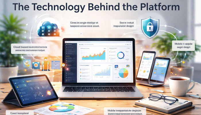 The Technology Behind the Platform - Stratup Editor | Startup Editor Tech Tales Pro-Reed highlights the robust technology behind the platform with a sleek, multi-device setup displaying advanced analytics dashboards and secure cloud-based infrastructure. The image showcases a laptop, tablet, and smartphone with visualized data, emphasizing the platform's mobile responsiveness, real-time collaboration tools, and secure data storage. Tech Tales Pro-Reed brings complex technology to life through intuitive design and seamless user experiences.