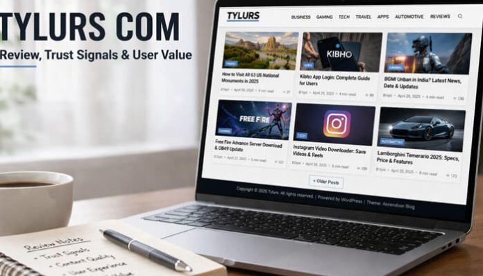 Tylurs Com overview with featured articles on business, gaming, tech, and more, showing trust signals and valuable content for users.