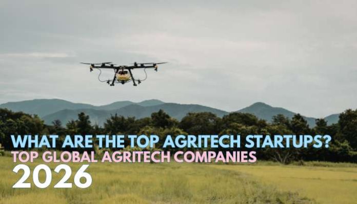 What are the top agritech startups shown with drone technology in modern smart farming landscape 2026