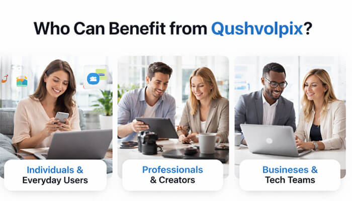 Who Can Benefit from Qushvolpix? - Startup Editor | Startup Editor Explore what Qushvolpix helps with for individuals, professionals, and businesses in streamlining tech workflows.