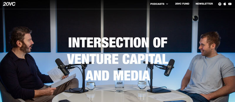 20VC - Startupeditor | Startup Editor Best Podcasts for Startup Founders screenshot showing 20VC podcast studio and venture capital content