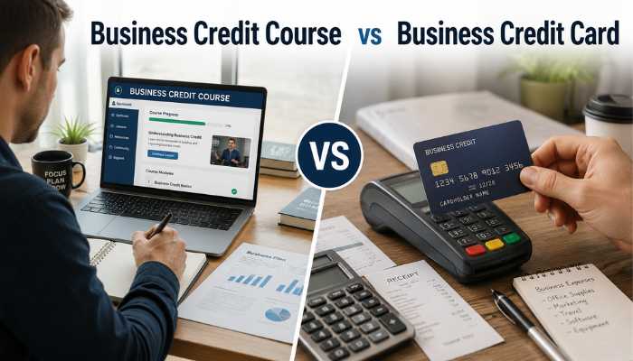 5 Star Processing Business Credit Card Review 2026 | Startup Editor 5 Star Processing Business Credit Card comparison image showing a business credit course on one side and a business credit card payment setup on the other.