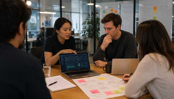 Chief of Staff Startup Trends | Startup Editor Chief of Staff Startup planning session with team members reviewing dashboards, roadmaps, and company priorities.