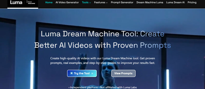 Luma Dream Machine - Startupeditor | Startup Editor Best Free AI Image to Video Tools 2026 featuring Luma Dream Machine tool for creating high-quality AI videos with prompts.