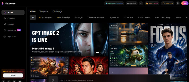 PixVerse - Startupeditor | Startup Editor Best Free AI Image to Video Tools 2026 featuring PixVerse AI video generation dashboard with creative video templates and effects.