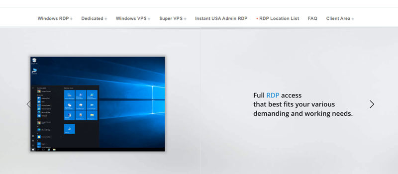 RDP Arena - Startupeditor | Startup Editor Hero banner showing a Windows desktop screenshot on the left and a caption about Full RDP access on the right, promoting remote desktop services.