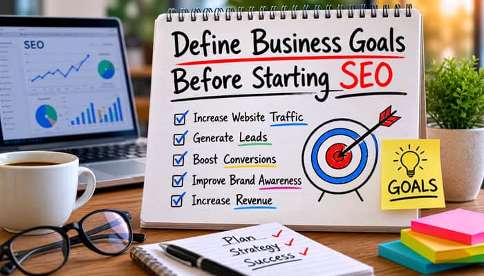 Define Business Goals Before Starting SEO - Startupeditor | Startup Editor Search Engine Optimization Lynnwood SEO and ROI dashboard showing conversions, revenue, leads, and campaign performance.