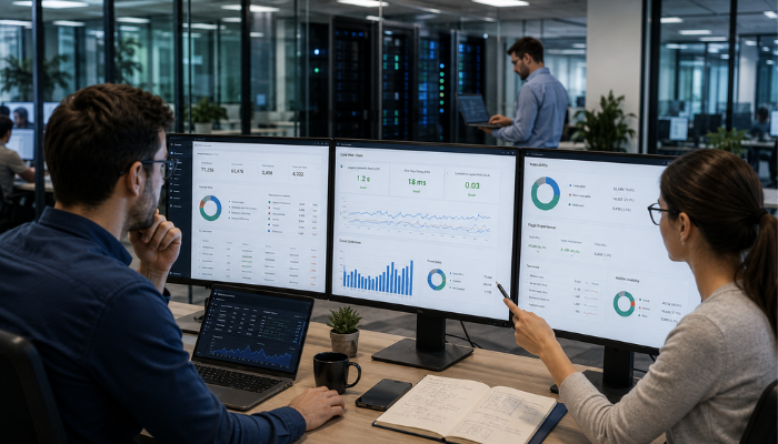 Enterprise Technical SEO | Startup Editor What Is Enterprise SEO? A Complete Guide. showing enterprise technical SEO experts analyzing crawl data, performance metrics, and website dashboards.