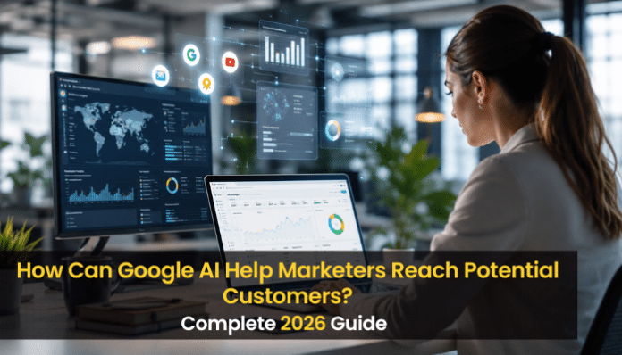 Marketer using analytics dashboards to understand how can Google AI help marketers reach potential customers through data-driven campaign insights.