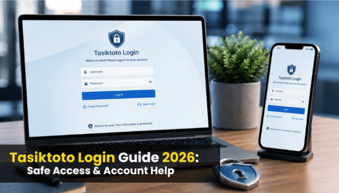 Tasiktoto Login guide shown on laptop and phone for safe account access in 2026