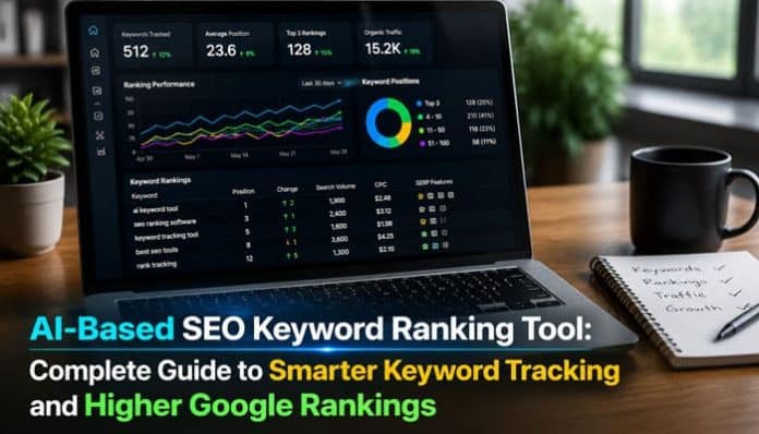 AI-Based SEO Keyword Ranking Tool dashboard showing keyword trends and ranking data