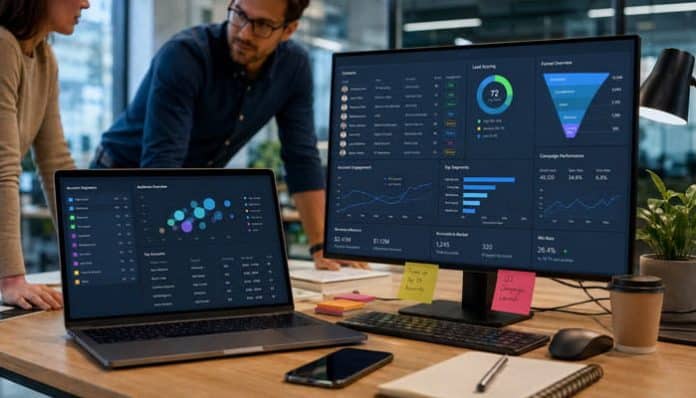 How to Choose the Best B2B Segmentation Software with business analytics dashboards on laptop and monitor