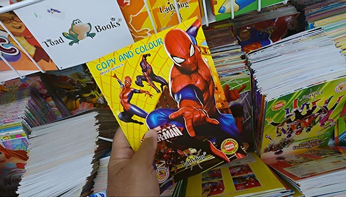 Best Types of Spiderman Coloring Pages for Kids - Startupeditor | Startup Editor Spiderman Coloring Page book displayed in a children’s bookshop