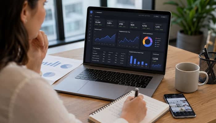 Choose the Right Social Media Metrics - Startupeditor | Startup Editor Social media analytics dashboard showing how to track social media metrics for engagement and ROI