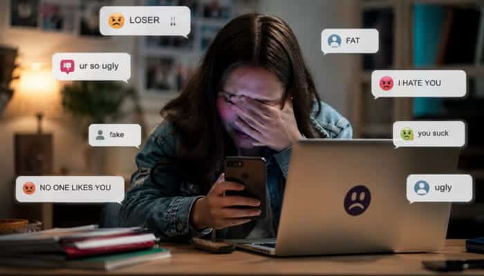 Common Social Media Safety Risks - Startupeditor | Startup Editor Social Media Safety awareness showing the impact of cyberbullying and online harassment on mental health