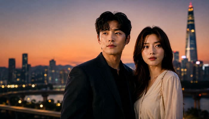 Did Jo Yoong-jae and Choi Seo-eun Date After the Show - Startupeditor | Startup Editor Jo Yoong-jae and Choi Seo-eun article image featuring an elegant couple against the Seoul skyline at sunset.