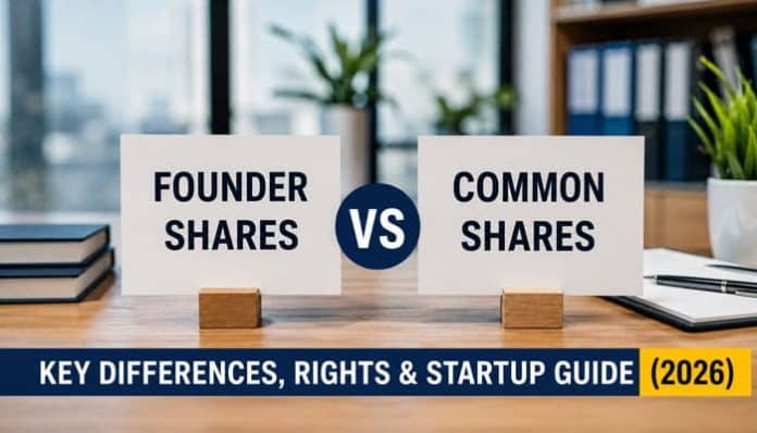 Founder Shares vs Common Shares comparison showing key differences, rights and startup ownership structures in 2026.