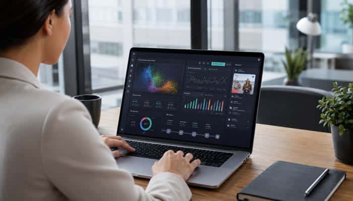 How Does Einstein AI for Marketing Work - Startupeditor | Startup Editor Marketing professional using Einstein AI for Marketing analytics and customer segmentation tools on a laptop.