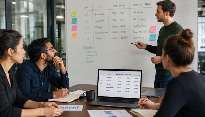 How Founders Can Create Startup Salary Bands - Startupeditor | Startup Editor Founders creating salary bands using average startup salary data, job levels, pay ranges, and hiring benchmarks.