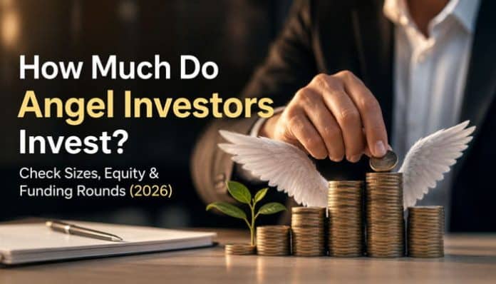 How much do angel investors invest in startups, shown through stacked coins, business growth, and startup funding imagery.