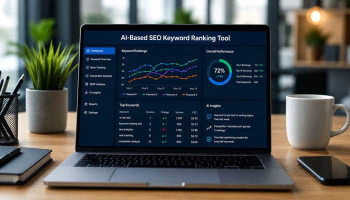 How to Choose the Best AI-Based SEO Keyword Ranking Tool - Startupeditor | Startup Editor AI-Based SEO Keyword Ranking Tool dashboard with AI insights and performance charts