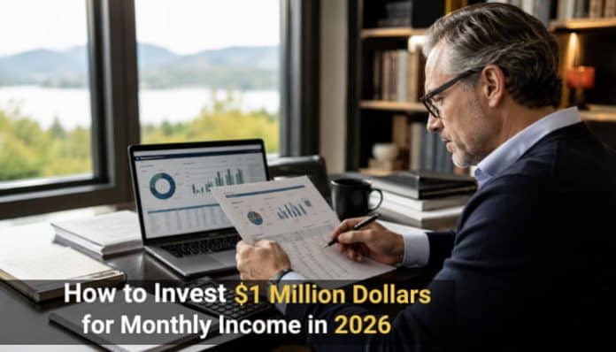 Financial professional reviewing investment charts for how to invest $1 million dollars for monthly income.