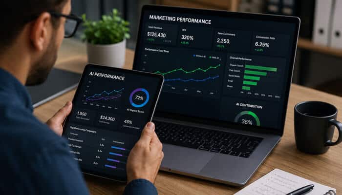 How to Measure Whether AI Is Improving Marketing - Startupeditor | Startup Editor Will digital marketing be replaced by AI as a marketer compares campaign performance, ROI and conversion data