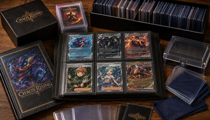 How to Protect Valuable Chaos Rising Cards - Startupeditor | Startup Editor Chaos Rising Card List collection stored in protective sleeves, binder pages, top loaders and card boxes.