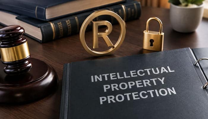 Protect the Brand and Intellectual Property - Startupeditor | Startup Editor Business Advice for Startups illustrated by a trademark symbol, padlock, legal gavel, and intellectual property documents.