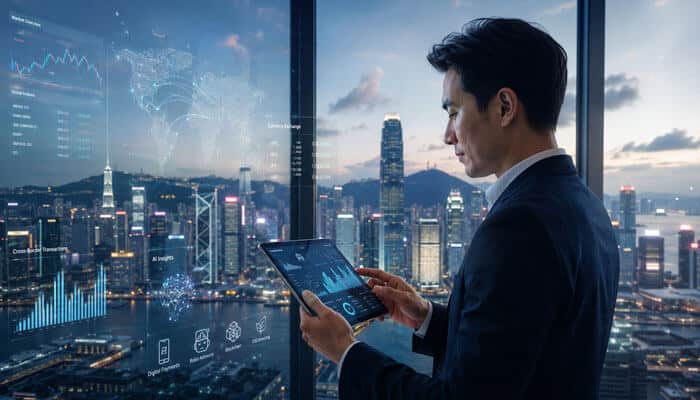 Top Business Trend FTAsiaFinance Themes - Startupeditor | Startup Editor Business Trend FTAsiaFinance expert reviewing financial data on a tablet with Asian market skyline in the background.