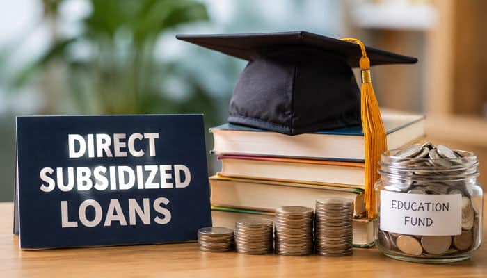 Direct Subsidized Loans - Startupeditor | Startup Editor Student Loan for Community College with Direct Subsidized Loans, college books, graduation cap and education savings jar.