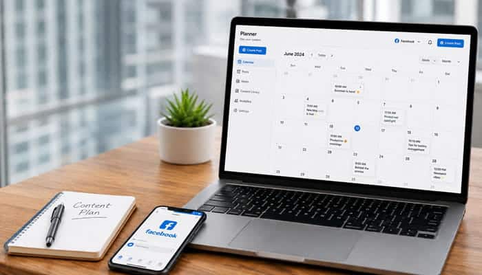 How Far Ahead Can Facebook Posts Be Scheduled - Startupeditor | Startup Editor Facebook content calendar showing how often should a business post on Facebook in 2026