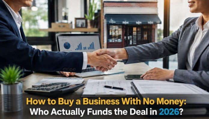 How to Buy a Business With No Money funding deal and business acquisition handshake