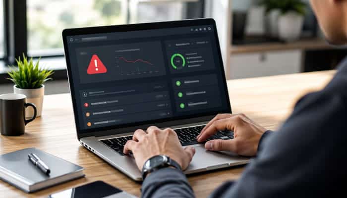 How to Fix Constraint on Bavayllo - Startupeditor | Startup Editor Constraint on Bavayllo troubleshooting dashboard with warning alerts and system checks displayed on a laptop.