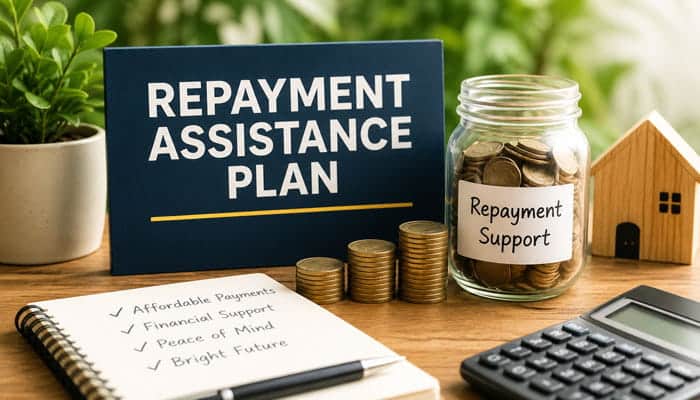 Repayment Assistance Plan - Startupeditor | Startup Editor Student Loan for Community College represented by a graduation cap, stacked coins and an education fund jar.