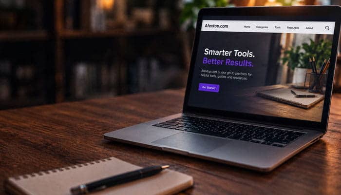 Tips for Using Afextop com Effectively | Startup Editor Afextop.com website displayed on a laptop in a professional workspace