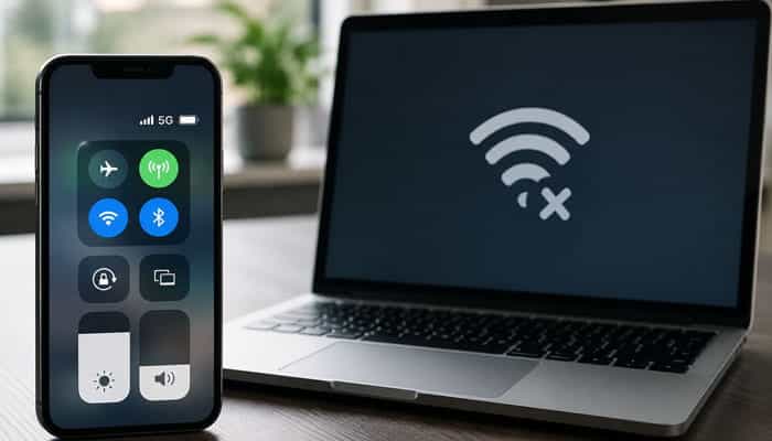 What If Mobile Data Works but the Hotspot Does Not - Startupeditor | Startup Editor Phone hotspot controls beside a disconnected laptop for the guide Why Is My Data Not Working