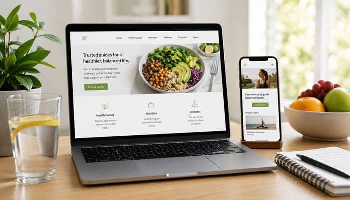 What Is JalbiteHealth - Startupeditor | Startup Editor JalbiteHealth Guide health and wellness platform shown on laptop and smartphone with healthy food and hydration.