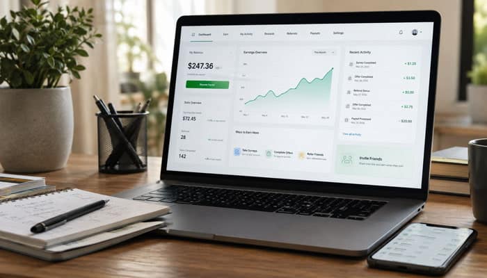 What Is MyGreenBucks | Startup Editor Latest News MyGreenBucks.net rewards dashboard displayed on a laptop and smartphone with cash earnings and points.