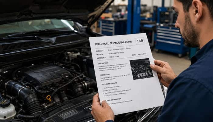 What Is a TSB - Startupeditor | Startup Editor Mechanic reviewing a TSB while diagnosing an Emissions System Problem