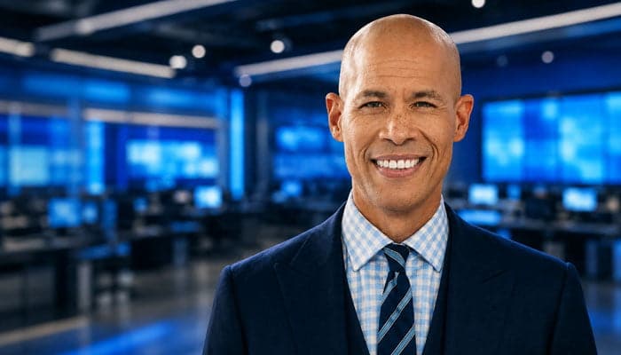Who Is Vladimir Duthiers - Startupeditor | Startup Editor Vladimir Duthiers Net Worth and CBS career represented by a professional news anchor in a newsroom