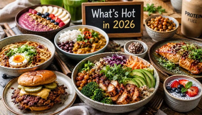 Why Food Trends Look Different in 2026 - Startupeditor | Startup Editor FhthGoodFood Latest Trending Foods From FromHungerToHope with ramen, smashed burger, curry bowl, smoothie bowl and miso-glazed protein.
