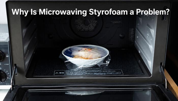 Why Is Microwaving Styrofoam a Problem? - Startup Editor | Startup Editor Can You Put Styrofoam in the Microwave? Close-up view of a Styrofoam food container inside a microwave highlighting why foam packaging can melt, release chemicals, or become unsafe when heated.