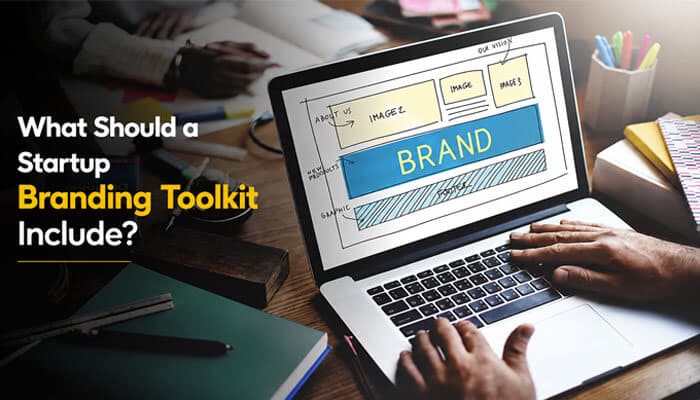 What Should a Startup Branding Toolkit Include? - Startup Editor | Startup Editor Best Branding Tools for Startups illustrated through a laptop-based brand design workspace for planning website layouts and visual identity.