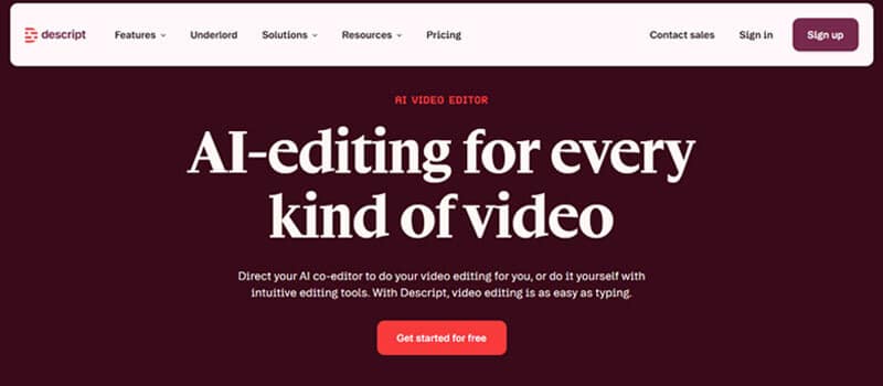 Descript — Best for Branded Video and Audio - Startup Editor | Startup Editor Best Branding Tools for Startups featuring Descript’s AI video editor for creating, editing, transcribing, and repurposing branded video and audio content with text-based tools.