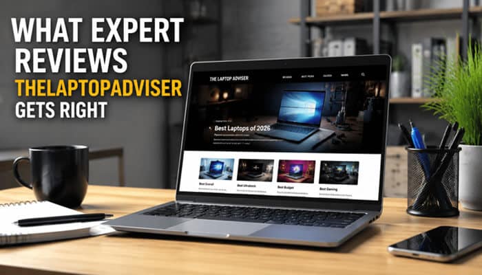 What Expert Reviews TheLaptopAdviser Gets Right - Startup Editor | Startup Editor Expert Reviews TheLaptopAdviser in 2026 showing a laptop review page highlighting top laptops and the strengths of its expert review approach.